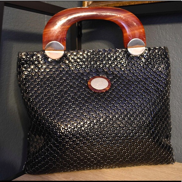 whiting and davis black mesh purse